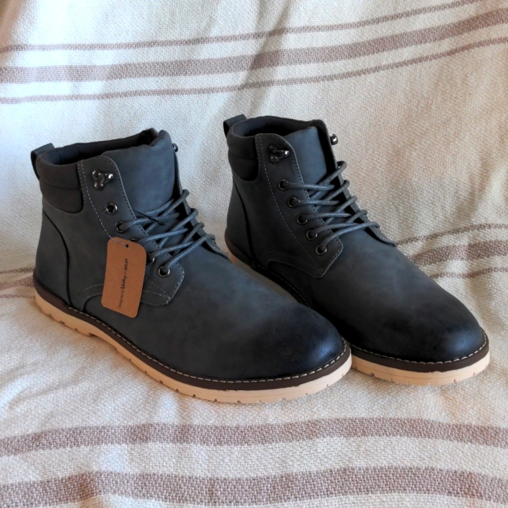 Grey Lace-up Boots
